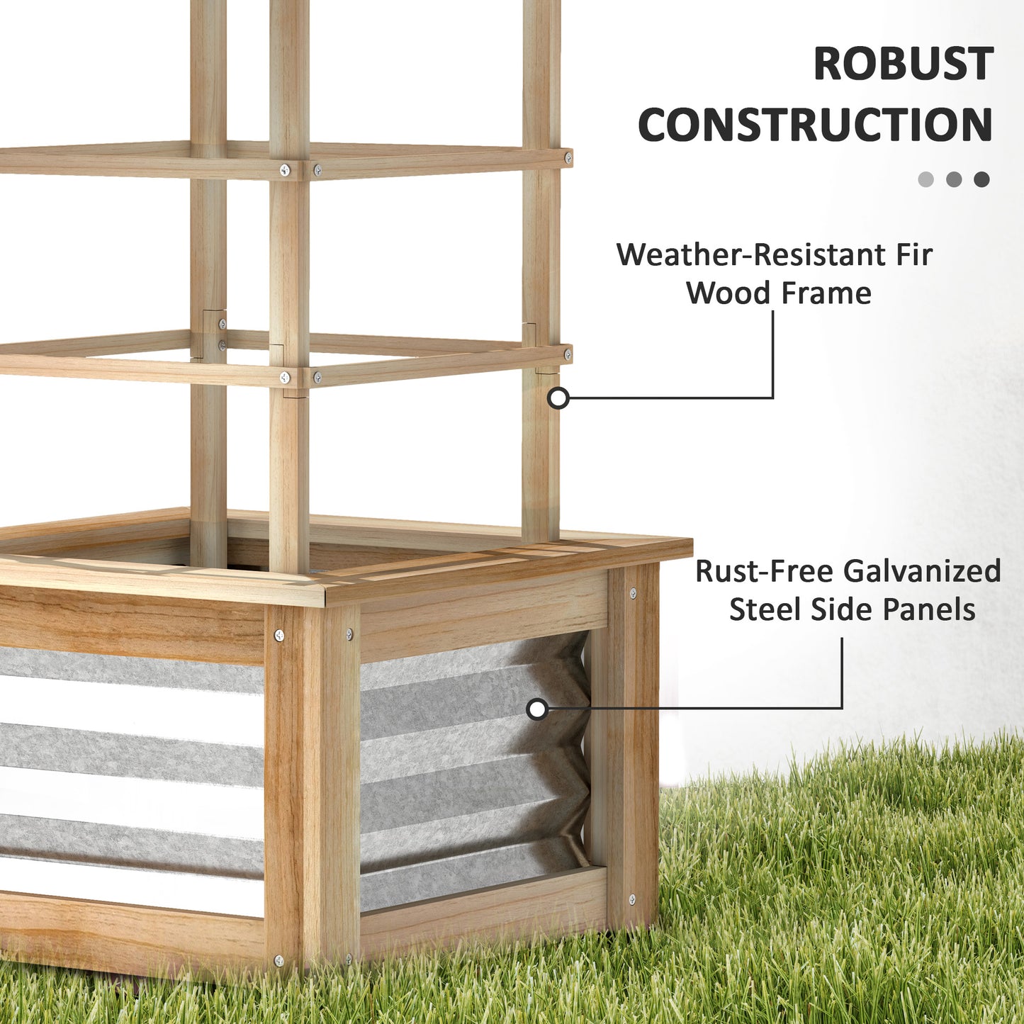 Wooden Raised Garden Bed with Trellis, Galvanized Planter Box Elevated Garden Bed for Garden, Patio, Natural Wood